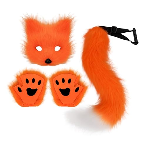 KAHDGSS Halloween Wolf Foxes Kostüm Set Für Kinder Erwachsene Weihnachten Halloween Plüsch Tiergesichtsbedeckung Tierschwanz Und Handschuh KAHDGSS Halloween Wolf Foxes Kostüm Set Für Kinder Erwachsene Weihnachten Halloween Plüsch Tiergesichtsbedeckung Tierschwanz Und Handschuh von KAHDGSS
