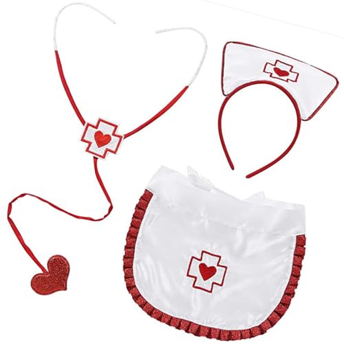 KAHDGSS Krankenschwester Rollenspiel Kostümzubehör Umfasst Stirnbandschürze Stethoskop Frauen Krankenschwester Outfit Für Halloween Cosplay Partys KAHDGSS Krankenschwester Rollenspiel Kostümzubehör Umfasst Stirnbandschürze Stethoskop Frauen Krankenschwester Outfit Für Halloween Cosplay Partys von KAHDGSS