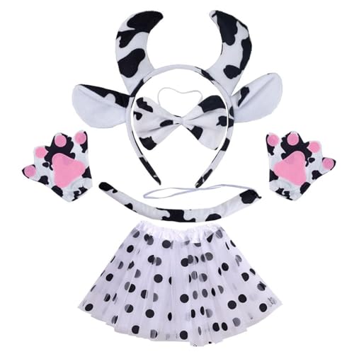 KAHDGSS Kuh-Kostüm-Set, Kuhohren, Schwanz, Fliege, Tutus, Rock, Handschuh, Tier-Kostüm, Zubehör für Halloween, Cosplays KAHDGSS Kuh-Kostüm-Set, Kuhohren, Schwanz, Fliege, Tutus, Rock, Handschuh, Tier-Kostüm, Zubehör für Halloween, Cosplays von KAHDGSS