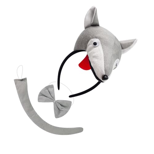 KAHDGSS Rollenspiel-Outfit für Kinder, Wolf, Schwanz, Stirnband, Fliege, Rock, Tierkostüm, Zubehör für Kinder, Halloween, Rollenspiel, Polyester-Kostüm-Set von KAHDGSS