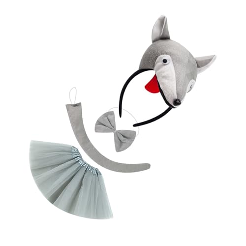 KAHDGSS Rollenspiel-Outfit für Kinder, Wolf, Schwanz, Stirnband, Fliege, Rock, Tierkostüm, Zubehör für Kinder, Halloween, Rollenspiel, Polyester-Kostüm-Set von KAHDGSS
