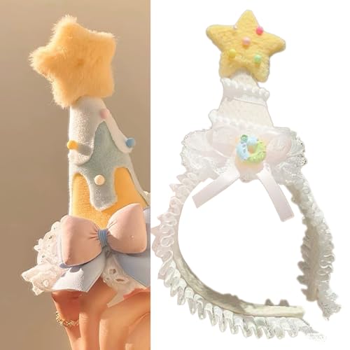 KAHDGSS Stern-Kopfschmuck, weiches Plüsch, Krone, Haarband mit Spitzenschleife, für Kostümpartys, Schulaufführungen, rutschfest, Kindergeburtstagsfeier von KAHDGSS
