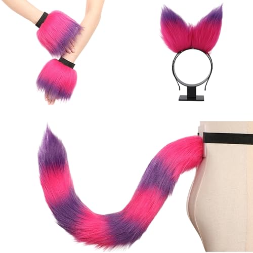 KAHDGSS Tierkostüm-Zubehör-Set, Tierohr-Stirnband, pelziger Schwanz und Handgelenkmanschetten für Damen, Maskerade, Halloween, Cosplay von KAHDGSS