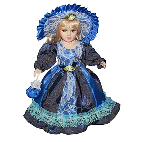 KAHDGSS Viktorianisches Porzellan Für Puppen Retro Kunsthandwerkskollektible Blaue Augen Hutkleid Handtasche Blonde Haare Mit Stand Home Orname von KAHDGSS