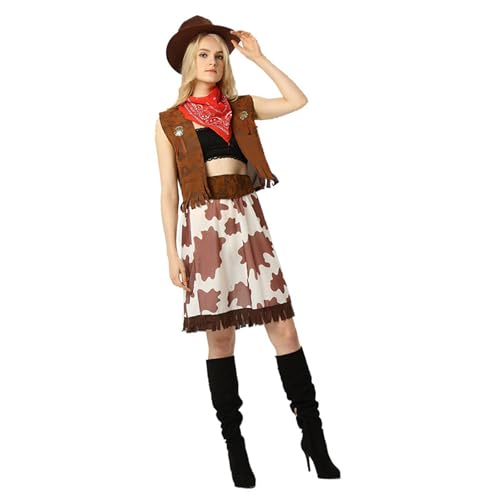 KAHDGSS Western Cow Boy/Cowgirl Kostüm Western Outfit Cow Boy/Cowgirl Hat Bandana Halloween Party Dress Rollenspiel Cosplay von KAHDGSS