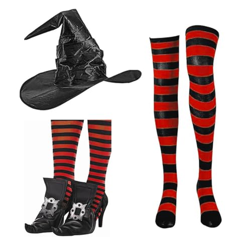 KAHDGSS Witch Dress Up Outfit Für Mädchen Frauen Halloween Cosplay Party Einschließlich Hatschuh Ärmel Gestreiftes Strümpfe Thema Party von KAHDGSS