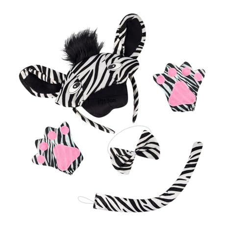 KAHDGSS Zebras, Ohren und Schwanz, Fliege, Handschuhe, Tier-Kostüm-Set, Zubehör, Zebras-Kostüm-Set für Halloween, Cosplay-Party KAHDGSS Zebras, Ohren und Schwanz, Fliege, Handschuhe, Tier-Kostüm-Set, Zubehör, Zebras-Kostüm-Set für Halloween, Cosplay-Party von KAHDGSS