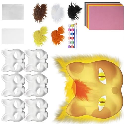 Therianians Maske Set Pelze Augennetz Filzblech Diys Foxes Katzen Zum Malen Pelziger Tiermasque Ausrüstung Für Halloween Cosplay Animal Arts Craft Kit von KAHDGSS