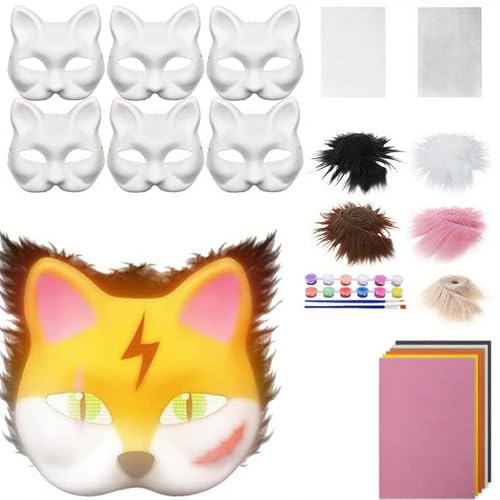 Therianians Maske Set Pelze Augennetz Filzblech Diys Foxes Katzen Zum Malen Pelziger Tiermasque Ausrüstung Für Halloween Cosplay Animal Arts Craft Kit von KAHDGSS