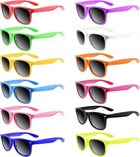 KAHEIGN 24er Pack Neon Sonnenbrille für Kinder, UV400-Schutz, 12 Farben, Modern, Unisex von KAHEIGN