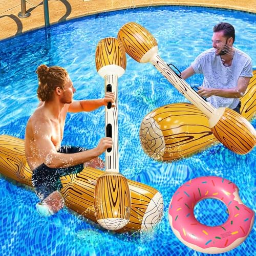 KAHEIGN 5Pcs Aufblasbare Pool Spielzeug 140cm Aufblasbare Kampfbalken Erwachsene Battle Log Raft 2Sets Aufblasbares Wasserspielzeug Kampfbalken mit Schwimmring für Poolparty Wassersportspiele von KAHEIGN