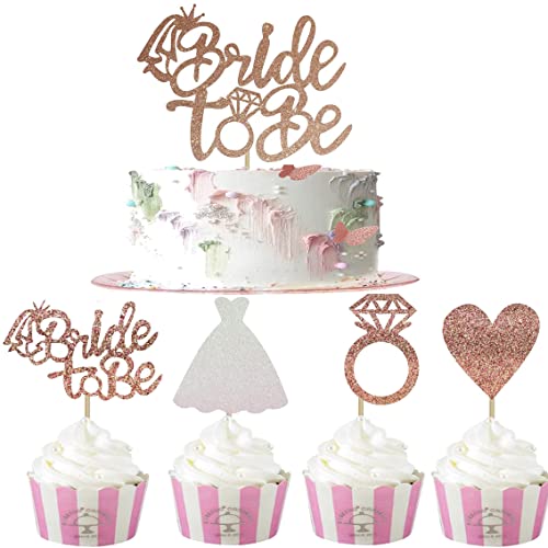 Bride To Be Cake Topper,12 Stück Roségold Cupcake Topper Glitter Verlobung Deko Tortenstecker für Bridal Shower Supplies Bachelorette Party Dekorationen Bride To Be Cake Topper,12 Stück Roségold Cupcake Topper Glitter Verlobung Deko Tortenstecker für Bridal Shower Supplies Bachelorette Party Dekorationen von KAIAIWLUO