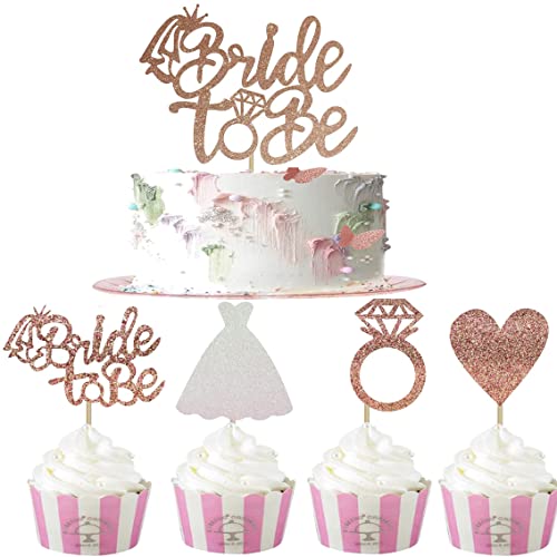 Bride To Be Cake Topper,12 Stück Roségold Cupcake Topper Glitter Verlobung Deko Tortenstecker für Bridal Shower Supplies Bachelorette Party Dekorationen von KAIAIWLUO