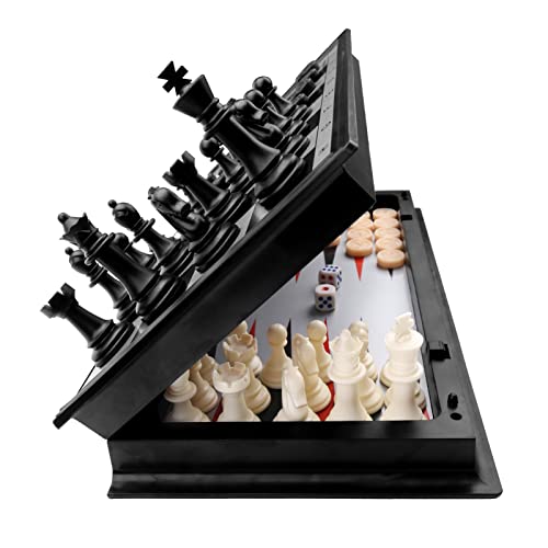 3-in-1 Schach-Checkers Backgammon-Set, KAILE magnetisches Schach-Reise-Magnet-Schach mit Faltbarer Hülle, 33 cm von KAILE