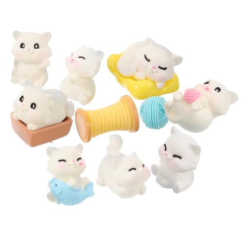 KAILIKETIY 10-teiliges Katzenfiguren-Set Mini-tierdekor Kunstharz Kunsthandwerk Für Auto Schreibtisch Garten Charmantes Cartoon-Katzen-Design von KAILIKETIY