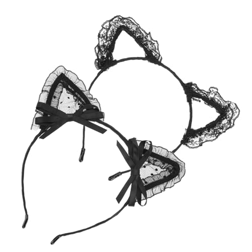 KAILIKETIY 2 Stück Niedliche Katzenohren Haarbänder aus Schwarzer Spitze Adorable Lace Headbands für Cosplay Kostümpartys und Festliche Anlässe von KAILIKETIY
