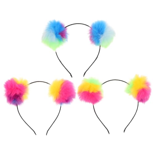 KAILIKETIY 3Stücke Teiliges Fuzzy Stirnband Mit Bunten Pompons Flauschige Haarbänder Für Partys Und Festivals Süße Kopfbedeckung von KAILIKETIY