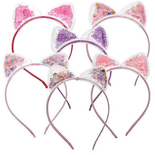 KAILIKETIY 6Stücke Teiliges Katzenohr Stirnband für Süßes Haarband mit Quicksand Pailletten für Partys Cosplay und Karneval Leicht und Bequem Tolles für Mädchen von KAILIKETIY