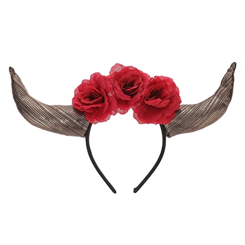 KAILIKETIY Mexikanisches Día De Blumen Stirnband mit Hörnern Rotes Party Accessoire für Cosplay und Festivals Dekoration für Feierlichkeiten und von KAILIKETIY