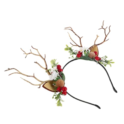 KAILIKETIY Niedliches Rentier Geweih Stirnband mit Roten Beeren und Zweigen Weiches für Frauen Bequemes Cosplay Haarreif für Weihnachts Partydekoration von KAILIKETIY