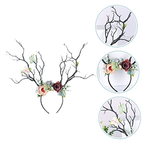 KAILIKETIY Zweig Stirnband Geweih Haarreif für Damen Weihnachtshaarschmuck mit Blumen für Feenpartys und Fotoshootings von KAILIKETIY