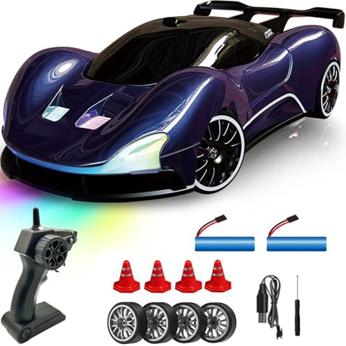 KAIMIO 1:20 Scale Ferngesteuertes Drift Auto 4WD 2.4GHz Racing Sport Spielzeug RC Auto mit LED Lichtern, Racing und Drift Rädern Für Anfänger Geeignet (Blau) von KAIMIO