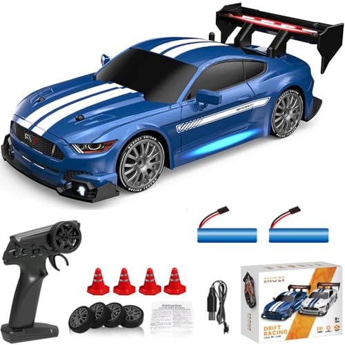 KAIMIO 1:24 Scale RC Drift Car 4WD 2.4GHz 30KM/H High Speed Racing Sport Toy Car with LED Lights, Racing and Drift Wheels(8602-Blau) von KAIMIO