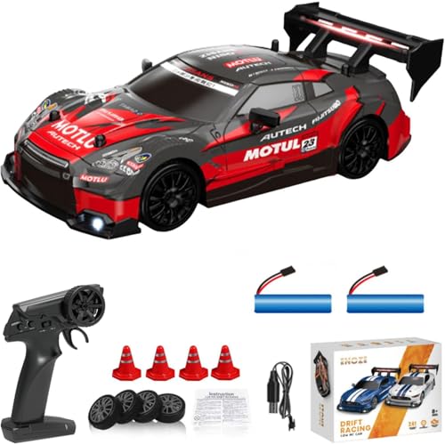 KAIMIO 1:24 Scale RC Drift Car 4WD 2.4GHz 30KM/H High Speed Racing Sport Toy Car with LED Lights, Racing and Drift Wheels (8601-Rot) von KAIMIO