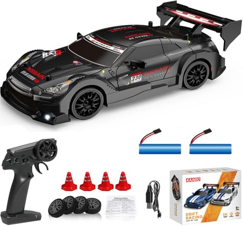 KAIMIO 1:24 Scale RC Drift Car 4WD 2.4GHz 30KM/H High Speed Racing Sport Toy Car with LED Lights, Racing and Drift Wheels (8601-Schwarz) von KAIMIO