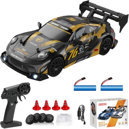 KAIMIO 1:24 Scale RC Drift Car 4WD 2.4GHz 30KM/H High Speed Racing Sport Toy Car with LED Lights, Racing and Drift Wheels (8606-Schwarz) von KAIMIO