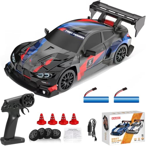 KAIMIO 1:24 Scale RC Drift Car 4WD 2.4GHz 30KM/H High Speed Racing Sport Toy Car with LED Lights, Racing and Drift Wheels (8607-Schwarz) von KAIMIO