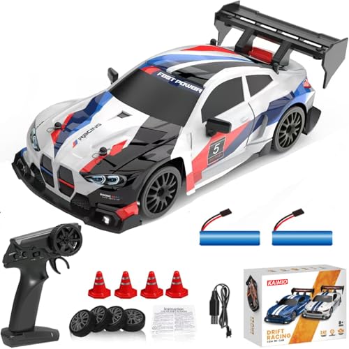 KAIMIO 1:24 Scale RC Drift Car 4WD 2.4GHz 30KM/H High Speed Racing Sport Toy Car with LED Lights, Racing and Drift Wheels (8607-Weiß) von KAIMIO