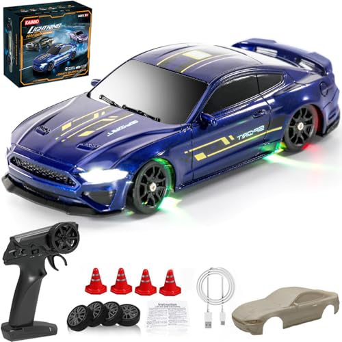 KAIMIO 1:43 Scale Drift RC Car with Gyro Mini Full Proportional RTR 2.4GHZ Remote Control with RGB Lights and 2 Replaceable Body Shell (8500-Blau) von KAIMIO