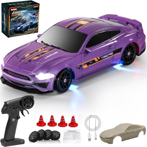KAIMIO 1:43 Scale Drift RC Car with Gyro Mini Full Proportional RTR 2.4GHZ Remote Control with RGB Lights and 2 Replaceable Body Shell (8500-Lila) von KAIMIO