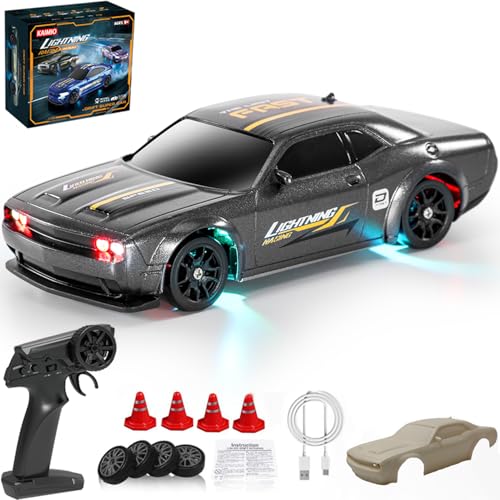 KAIMIO 1:43 Scale Drift RC Car with Gyro Mini Full Proportional RTR 2.4GHZ Remote Control with RGB Lights and 2 Replaceable Body Shell (8501-Grau) von KAIMIO