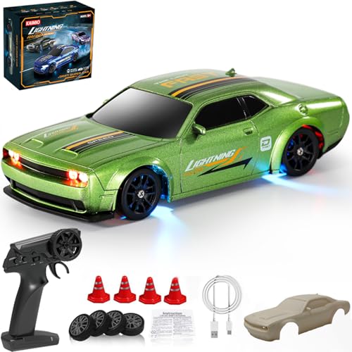 KAIMIO 1:43 Scale Drift RC Car with Gyro Mini Full Proportional RTR 2.4GHZ Remote Control with RGB Lights and 2 Replaceable Body Shell (8501-Grün) von KAIMIO