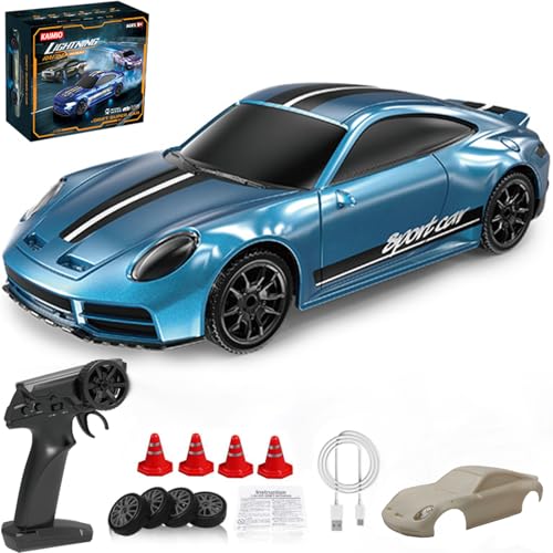 KAIMIO 1:43 Scale Drift RC Car with Gyro Mini Full Proportional RTR 2.4GHZ Remote Control with RGB Lights and 2 Replaceable Body Shell (8502-Blau) von KAIMIO