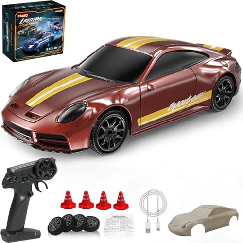 KAIMIO 1:43 Scale Drift RC Car with Gyro Mini Full Proportional RTR 2.4GHZ Remote Control with RGB Lights and 2 Replaceable Body Shell (8502-Rot) von KAIMIO