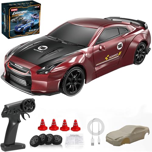 KAIMIO 1:43 Scale Drift RC Car with Gyro Mini Full Proportional RTR 2.4GHZ Remote Control with RGB Lights and 2 Replaceable Body Shell (8503-Rot) von KAIMIO