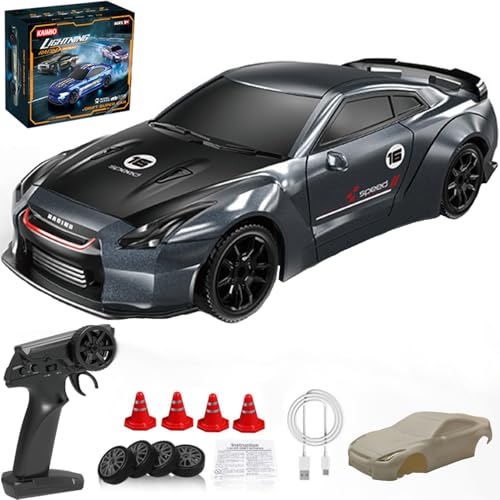 KAIMIO 1:43 Scale Drift RC Car with Gyro Mini Full Proportional RTR 2.4GHZ Remote Control with RGB Lights and 2 Replaceable Body Shell (8503-Schwarz) von KAIMIO