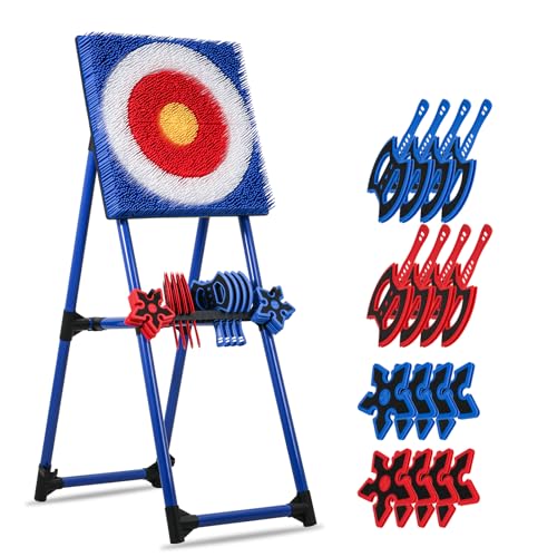 KAINOKAI Axtwurf-Set mit 8 Teilen und faltbarem Borsten-Ziel – Indoor- & Outdoor-Spiel, tragbare & sichere Wurfaxten für Garten, Hof & Jahrmarkt-Aktivitäten (Blue) von KAINOKAI