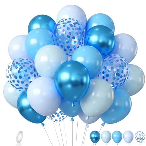Blaue Luftballons, 60 Stück Blaue Geburtstagsballons, Metallische Blau Ballons und Blau Konfetti Ballons, Blau Luftballons für Jungen und Mädchen Geburtstag Party, Hochzeit, Babyparty Dekorationen von KAINSY