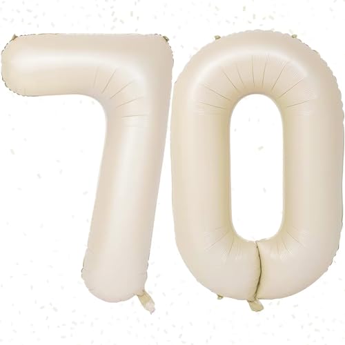 Folienballon Zahl 70 Beige - Riesenzahl Ballon ca.100 cm Zahlen Luftballons 70 - Luftballons Zahl 70 - Fliegt mit Helium - zum 70. Frau Geburtstagsdeko, Jubiläum Party Dekoration - Ballon 70 Beige von KAINSY