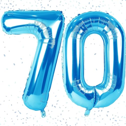 Folienballon Zahl 70 Blau - Riesenzahl Ballon ca.100 cm Zahlen Luftballons 70 - Luftballons Zahl 70 - Fliegt mit Helium - zum 70. Frau Geburtstagsdeko, Jubiläum Party Dekoration - Ballon 70 Blau von KAINSY