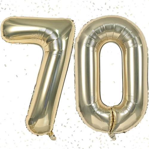 Folienballon Zahl 70 Champagner Gold - Riesenzahl Ballon ca. 100 cm Zahlen Luftballons 70 - Luftballons Zahl 70 - Fliegt mit Helium - zum 70. Männer Frauen Geburtstagsdeko, Jubiläum Party Dekoration von KAINSY