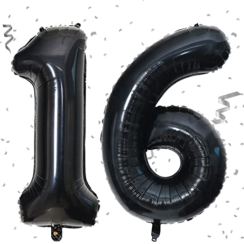 Folienluftballon Zahl Schwarz 16-100 cm - Riesen Zahlenballon - Fliegt mit Helium - Luftballon Zahl 16 Geburtstag - Geburtstagsdekoration - Deko Geburtstag Zahl 16, Schwarz von KAINSY