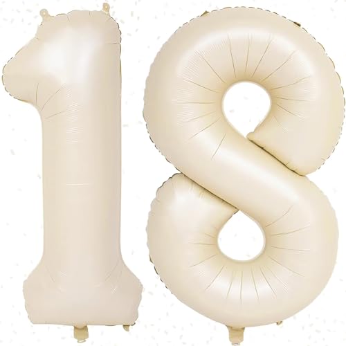 Geburtstag Zahlen Luftballon 18 jahre, 40" Groß Beige Folienballon Zahl 18 für Mädchen, 100cm XXL Ballon 18. Geburtstagsdeko, Zahlenballon 18 zum Frau Jubiläum Neujahr Party Deko, Fliegt mit Helium von KAINSY