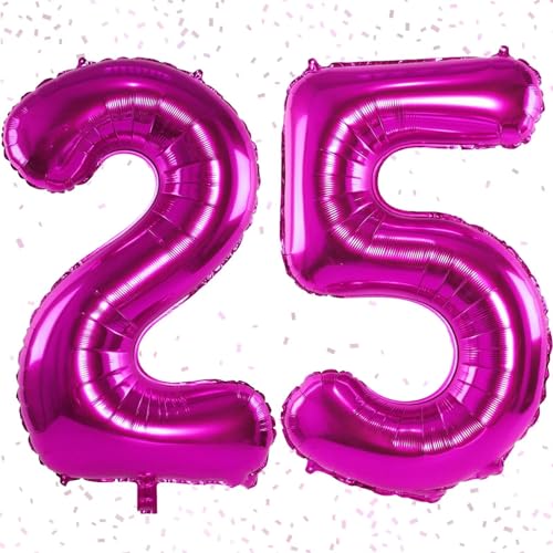 Hot Pink Luftballon 25, 25. Geburtstag, Zahlen 25 Luftballons, Luftballon 25. Geburtstag, Rosa Zahlenballon 25, Folienballon Zahl 25 für Mädchen Geburtstags Jubiläumsparty Dekoration–Fliegt mit Helium von KAINSY