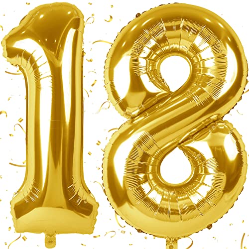 Luftballon 18. Geburtstag Zahl 18 Gold XXL Riesen Folienballon 100cm Geburtstagsdeko Jungen Ballon Zahl Deko zum Geburtstag. Fliegt mit Helium, Gold Zahl 18 von KAINSY
