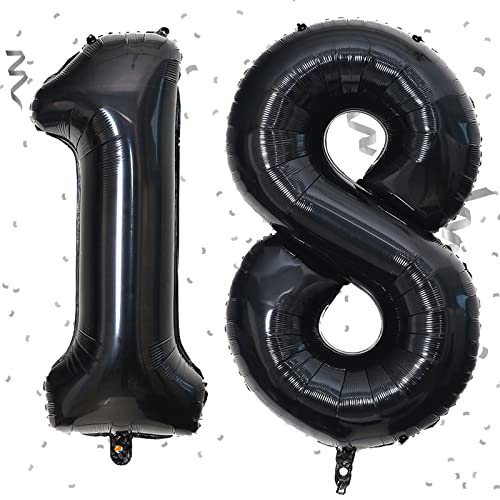 Luftballon 18. Geburtstag Zahl 18 Schwarz XXL Riesen Folienballon 100cm Geburtstagsdeko Jungen Ballon Zahl Deko zum Geburtstag. Fliegt mit Helium, Schwarz Zahl 18 von KAINSY